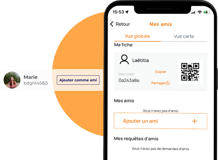 Le module Amis de l'application mobile