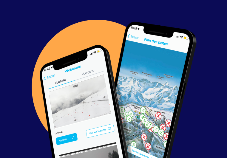 Plan des pistes et météo sur l'application mobile Haute-Garonne Montagne