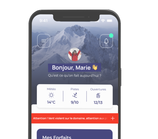 Le bandeau d'alerte sur la home page de l'App' Mobile